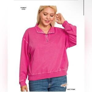 185 - Zenana Outfitters Fuchsia Half-Zip Sweatshirt
